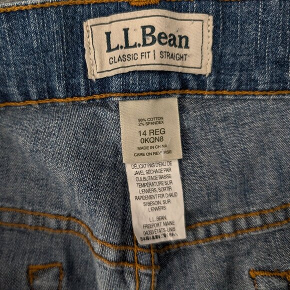 LL BEAN Jeans Women's 14 Reg Blue Straight Leg Y2K Light Fade Accent Zip Pockets - Picture 8 of 13